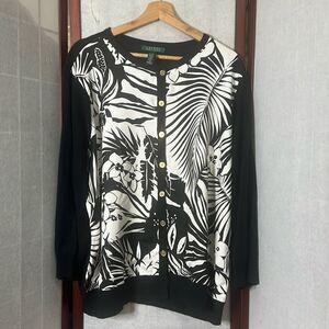 LAUREN RALPH LAUREN CASHMERE NWOT‎ SILK TROPICAL PRINT FRONT SWEATER SIZE 3X